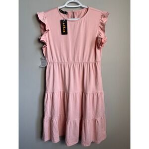 iHot Ruffle Sleeve Tiered Mini Dress Medium Pink Coquette Cottagecore NWT Dainty